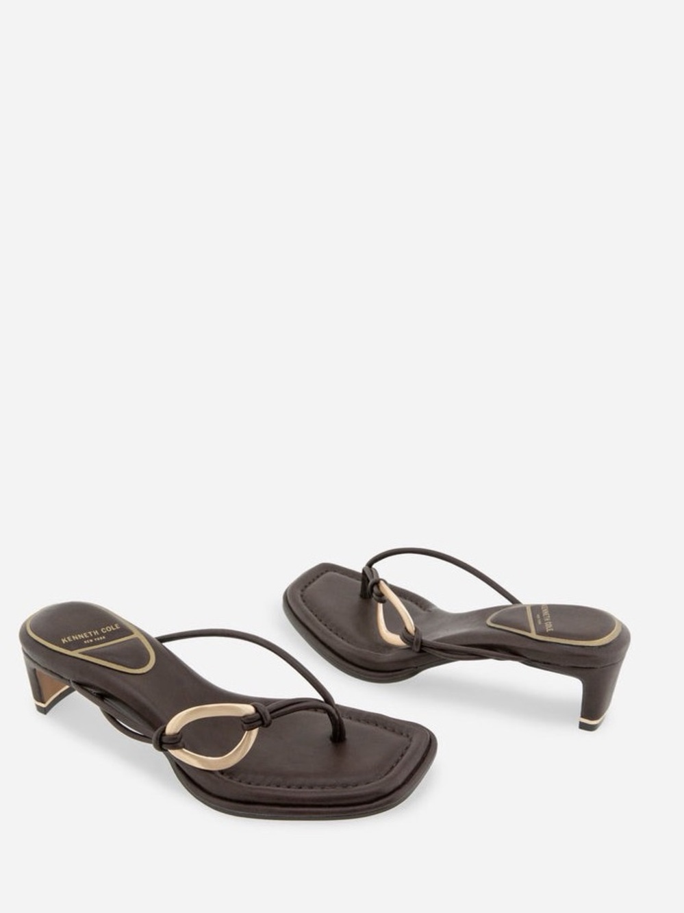 Kenneth Cole Heel Sandal in Dark Brown with Gold Accent 8.5